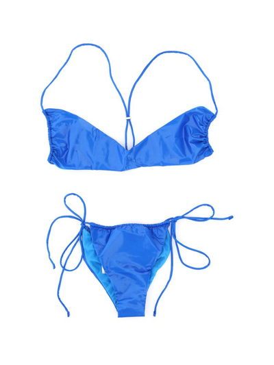 Shop Attico The  Crossed Neck Strap Electric Bikini In Blue