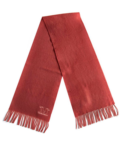 Shop Max Mara Logo Embroidered Fringed Scarf In Red
