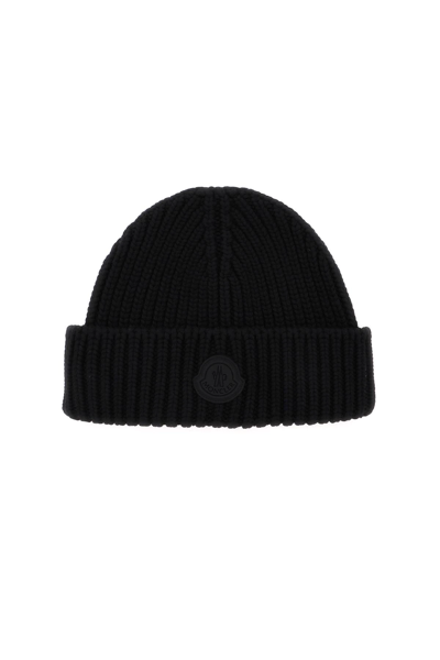 Shop Moncler Wool Beanie Hat In Black