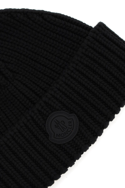 Shop Moncler Wool Beanie Hat In Black
