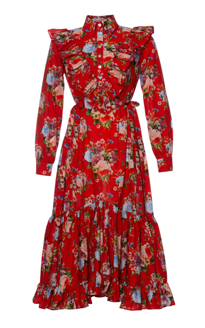 Shop Lena Hoschek Hopeless Romantic Cotton Midi Dress In Floral