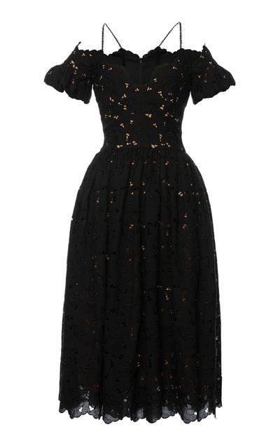 Shop Lena Hoschek Ophelia Cotton Midi Dress In Black