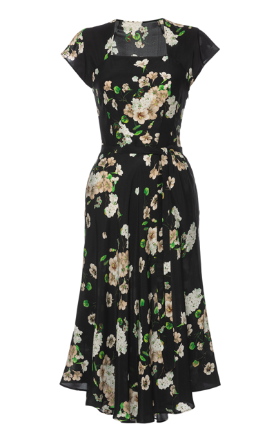 Shop Lena Hoschek Destiny Silk Midi Dress In Floral