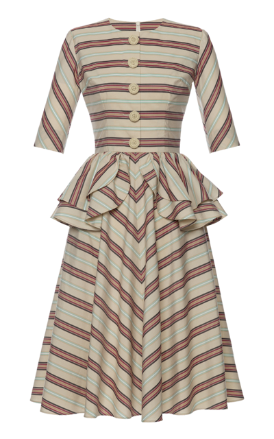 Shop Lena Hoschek Persuasion Cotton Midi Dress In Stripe