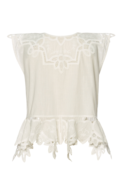 Shop Lena Hoschek Simplicity Cotton-blend Lace Top In White