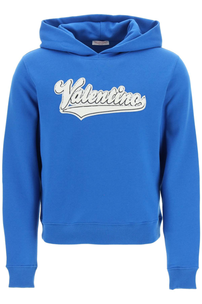 Valentino Embroidered Logo-patch Hoodie In Blue