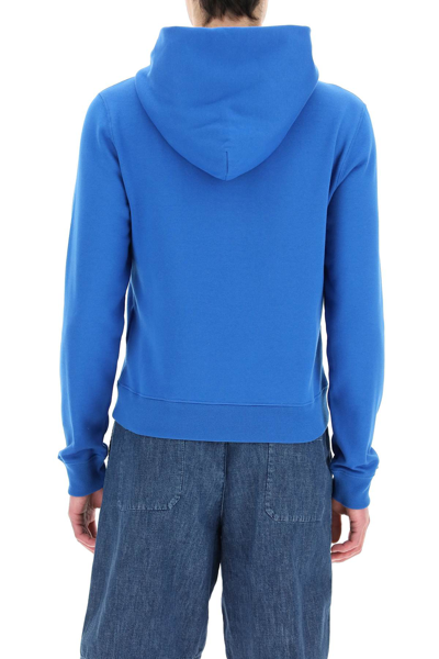 Shop Valentino Cotton Hoodie With Logo Patch In Blue