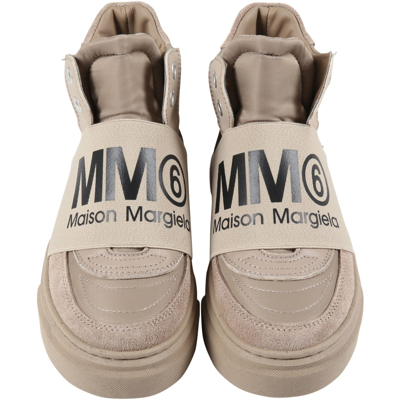Shop Mm6 Maison Margiela Beige Boots For Kids With Logo