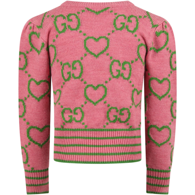 Shop Gucci Pink Sweater For Girl With Iconic Green Gg