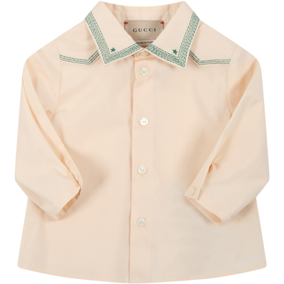 Gucci Ivory Shirt For Baby Boy With Green Stars | ModeSens