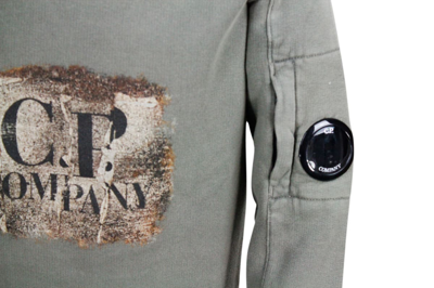 Shop C.p. Company Long-sleeved Crewneck Sweatshirt In Breathable Fleece Cotton In Militar