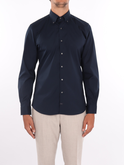 Shop Fay Camicia New Collo Bott Down Stretch Shirt In Navy