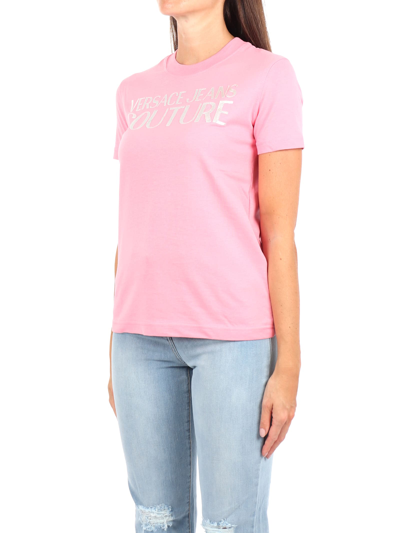 Shop Versace Jeans Couture Thick Foil T Shirt T-shirt In Rosa-silver