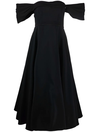 Shop Giambattista Valli Off-shoulder Flared Midi Dress In Black