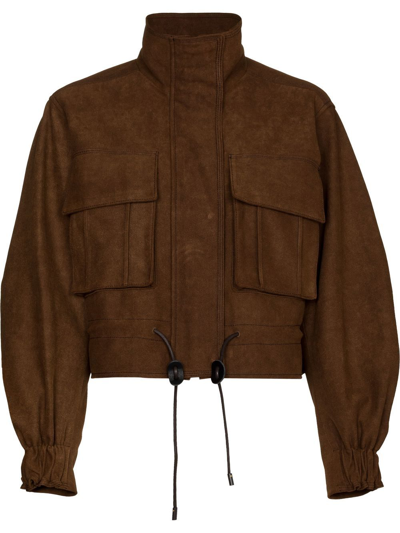 Shop Lvir Cropped Shirt Jacket In 褐色