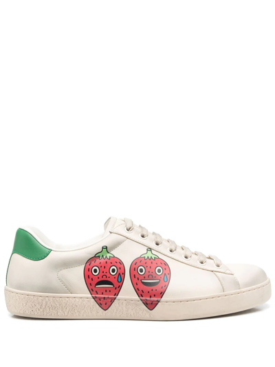Shop Gucci X Off-white New Ace Graphic-print Sneakers In 中性色