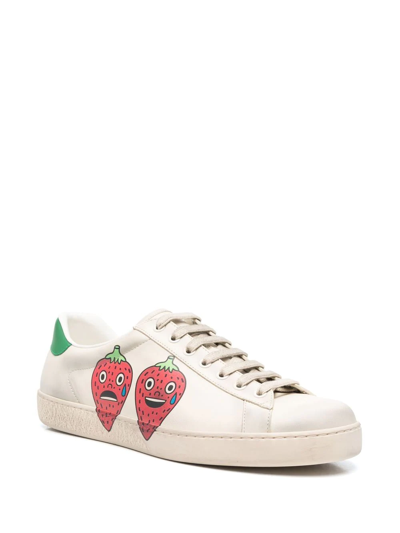 Shop Gucci X Off-white New Ace Graphic-print Sneakers In 中性色