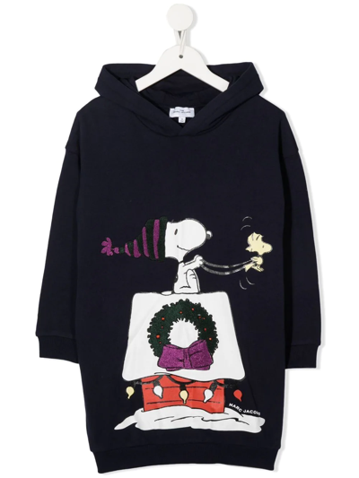Marc Jacobs Peanuts Graphic-print Hooded Dress In Blue