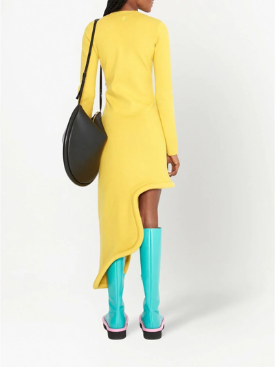Shop Jw Anderson Bumper-tube Long-sleeve Asymmetric Dress In Yellow