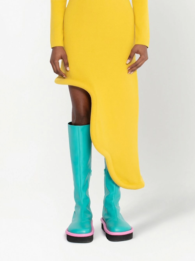 Shop Jw Anderson Bumper-tube Long-sleeve Asymmetric Dress In Yellow
