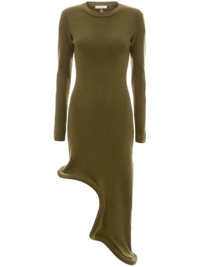 Shop Jw Anderson Bumper-tube Long-sleeve Asymmetric Dress In Green