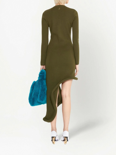 Shop Jw Anderson Bumper-tube Long-sleeve Asymmetric Dress In Green