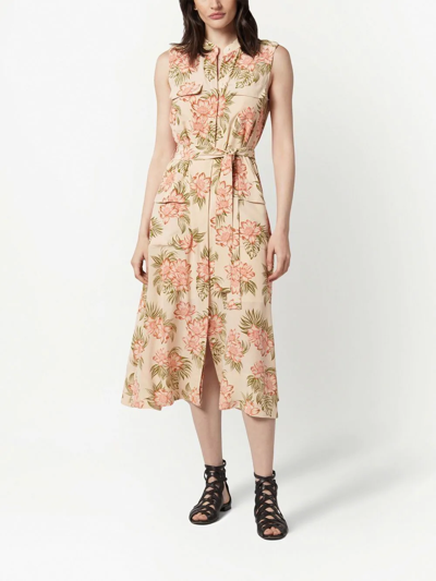 Shop Equipment Floral-print Silk Midi Dress In Neutrals