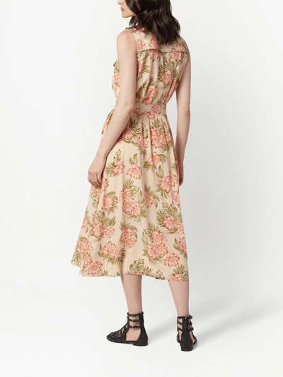 Shop Equipment Floral-print Silk Midi Dress In Neutrals