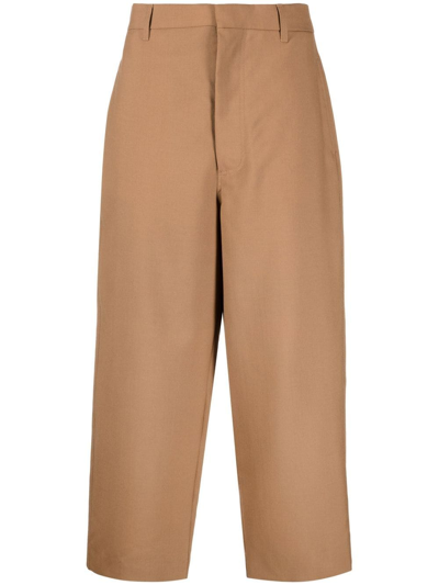 Shop Marni Cropped Straight Leg Trousers In Brown