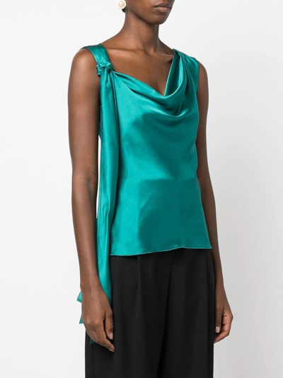 Shop Alberta Ferretti Draped Cowl-neck Sleeveless Top In Green