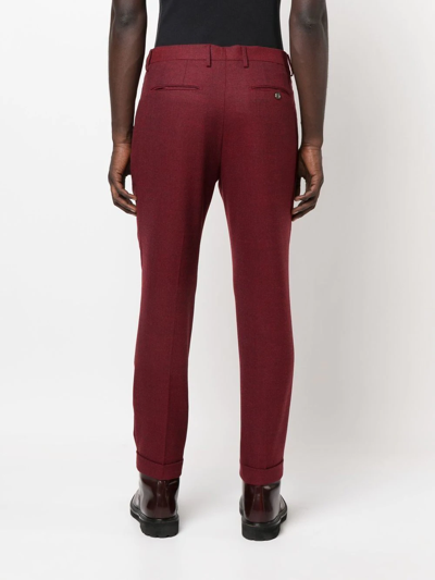 Shop Etro Pleated Wool-blend Trousers In 红色