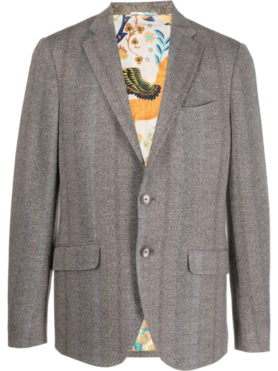 Shop Etro Herringbone Tonal Striped Blazer In 中性色