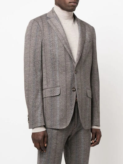 Etro Herringbone Tonal Striped Blazer In 中性色
