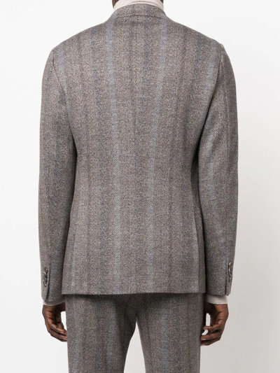 Etro Herringbone Tonal Striped Blazer In 中性色