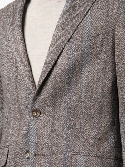 Etro Herringbone Tonal Striped Blazer In 中性色