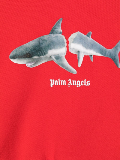 Shop Palm Angels Shark-print Cotton Hoodie In 红色