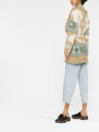 Shop Alanui Icon Fringed Cashmere Cardigan In 中性色