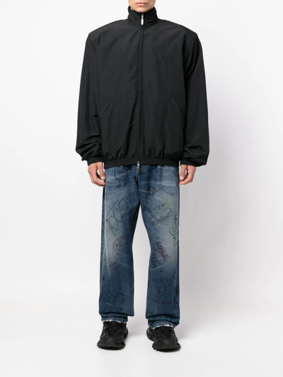 Shop Balenciaga Embroidered-logo Sports Jacket In 黑色