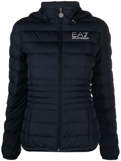 Shop Ea7 Logo-print Padded Jacket In Blue