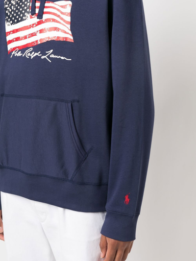 Shop Polo Ralph Lauren Graphic-print Drawstring Hoodie In 蓝色