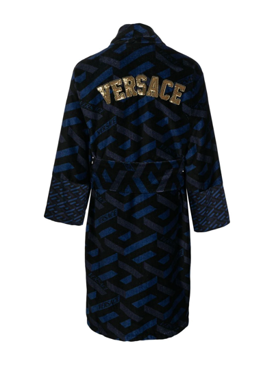 Shop Versace Sequin-logo Monogram Robe In 黑色