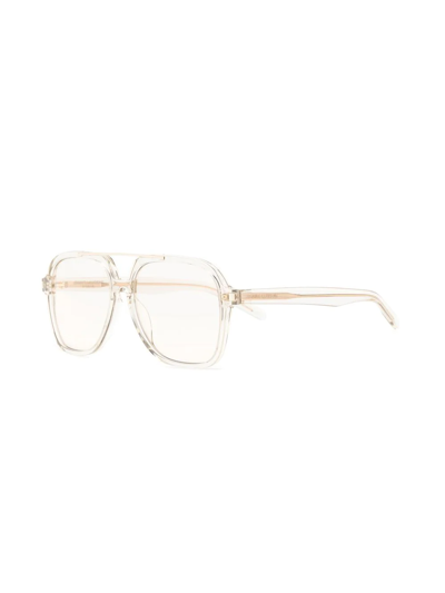 Saint Laurent Logo Square-frame Glasses In Neutrals