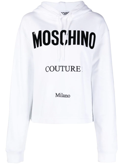 Shop Moschino Logo-print Cropped Hoodie In White