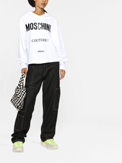 Shop Moschino Logo-print Cropped Hoodie In White