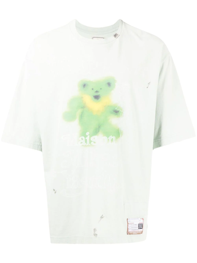 Shop Miharayasuhiro Distressed Graphic-print T-shirt In Green
