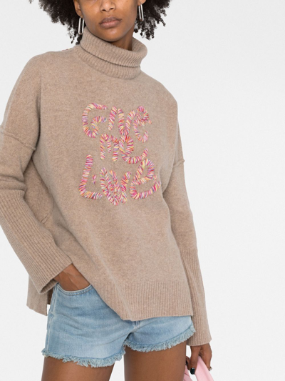 Shop Zadig & Voltaire Embroidered-slogan Roll Neck Sweater In Neutrals