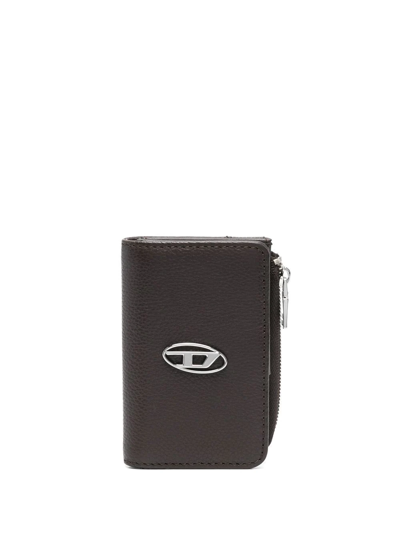 Shop Diesel L-zip Leather Keyholder Wallet In Brown
