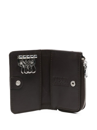 Shop Diesel L-zip Leather Keyholder Wallet In Brown