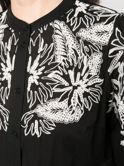 Shop Michael Michael Kors Floral-embroidered Cardigan In 黑色
