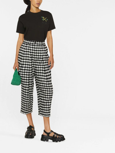 Kenzo Checkerboard-print Culotte-length Trousers In 黑色